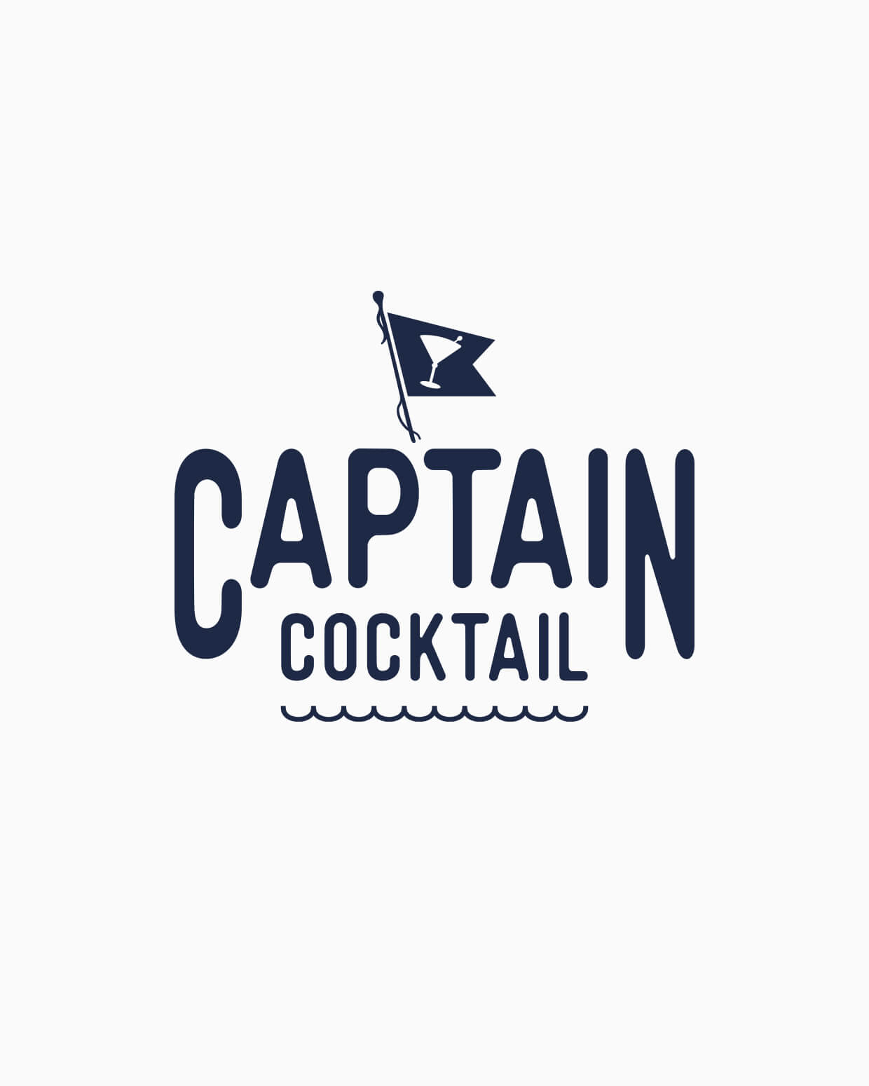 Captain Cocktail logo: a martini glass waves on a flag above a stylized ocean wave.