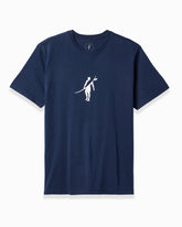 Men's navy t-shirt with Toes on the Nose logo, angled on a clean background.
