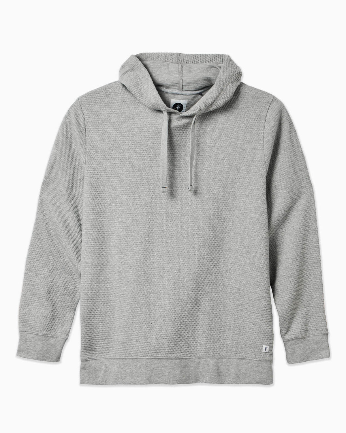 Men's heather light grey waffle knit hoodie displayed on a simple white background #color_heather light grey