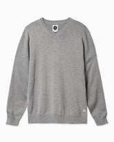 Men's light grey v-neck  sea wool sweater displayed on simple white background 
#color_seawool light grey