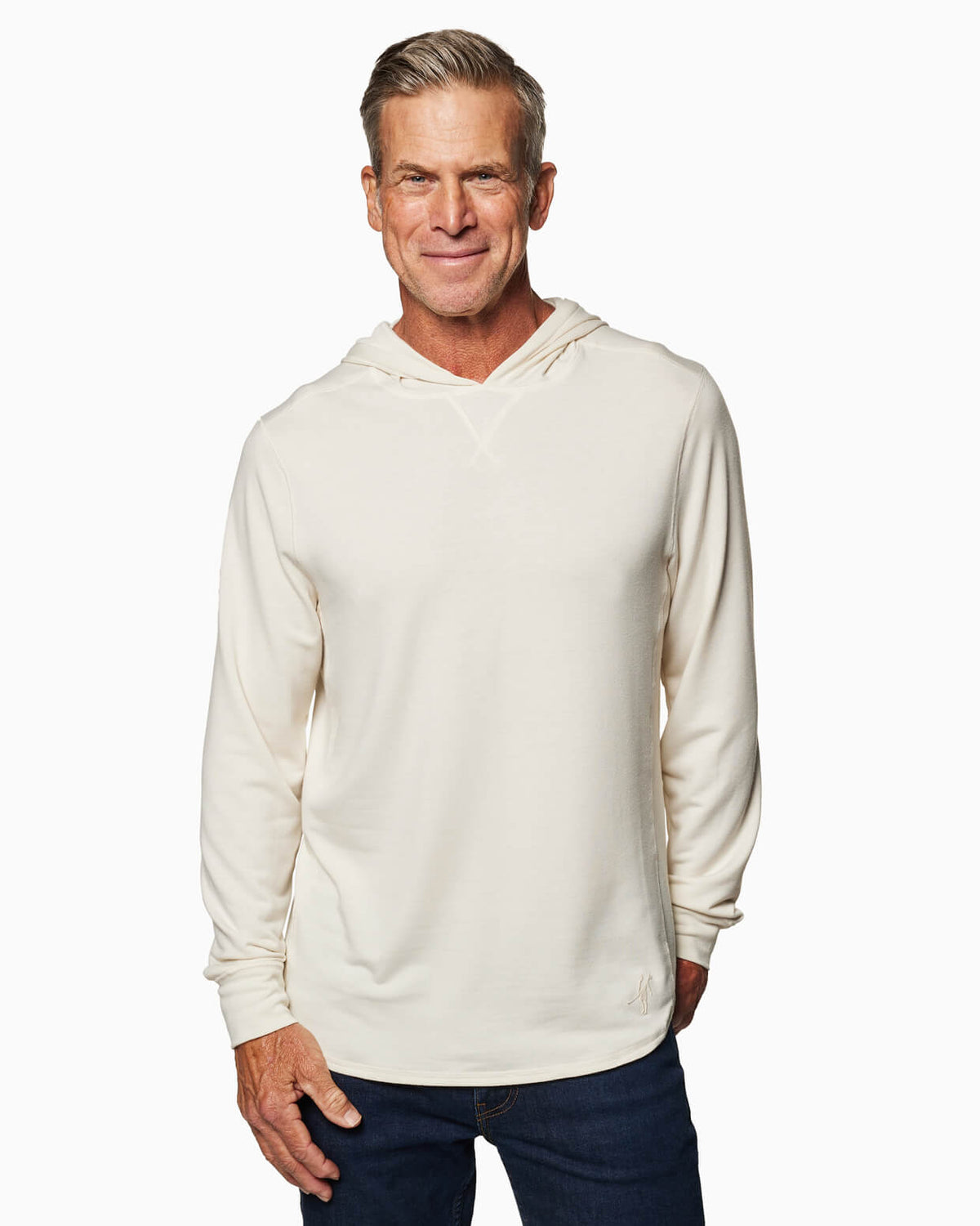 Men's natural color hoodie from Toes on the Nose, front view against a neutral background. #color_natural