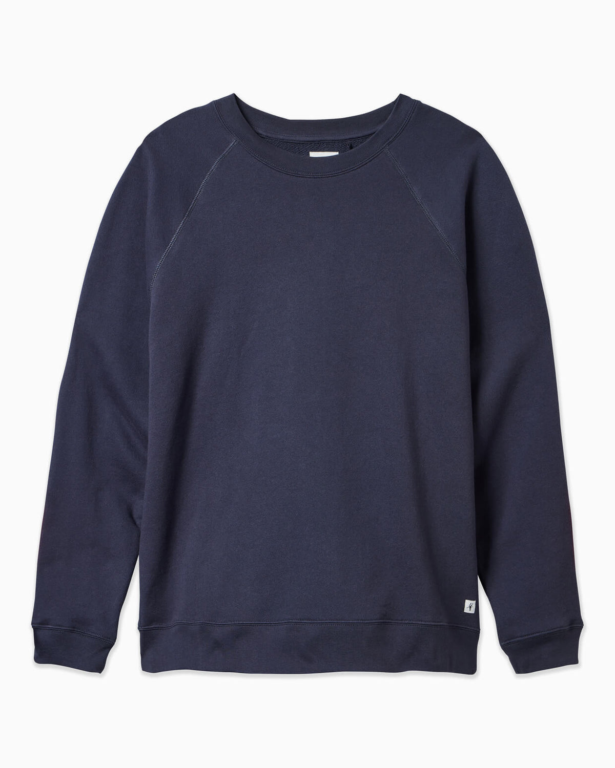 Men's navy fleece crewneck displayed on simple white background #color_navy