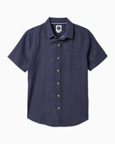 Men's Navy Button-up Shirt displayed on clean white background #color_navy micro mark