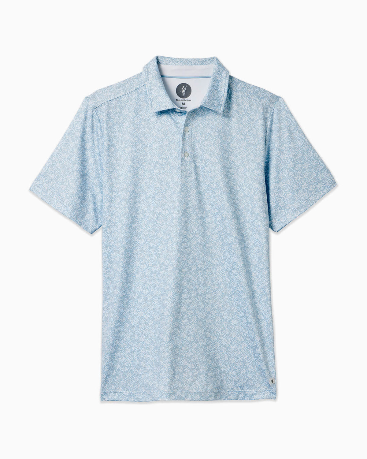 Men's sky blue floral polo on a simple white background #color_sky blue floral