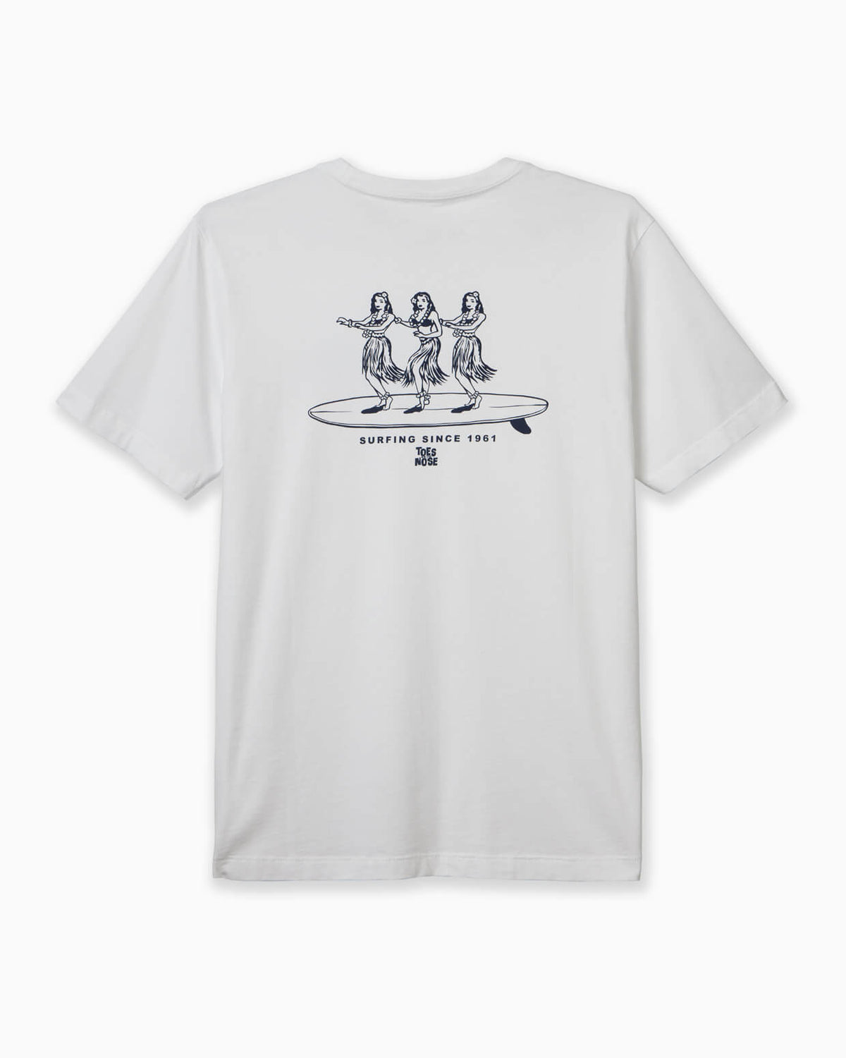 White t-shirt with hula dancers on surfboard design #color_white