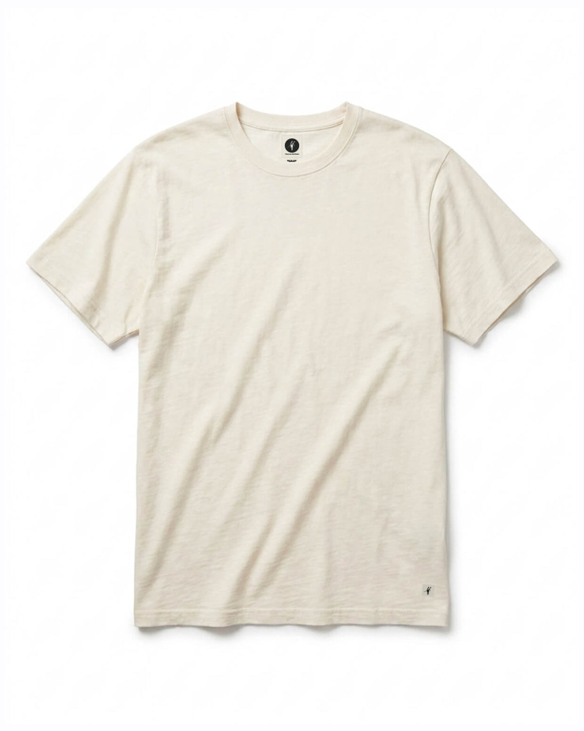 A light beige crewneck t-shirt laid flat against a clean white background. #color_natural slub