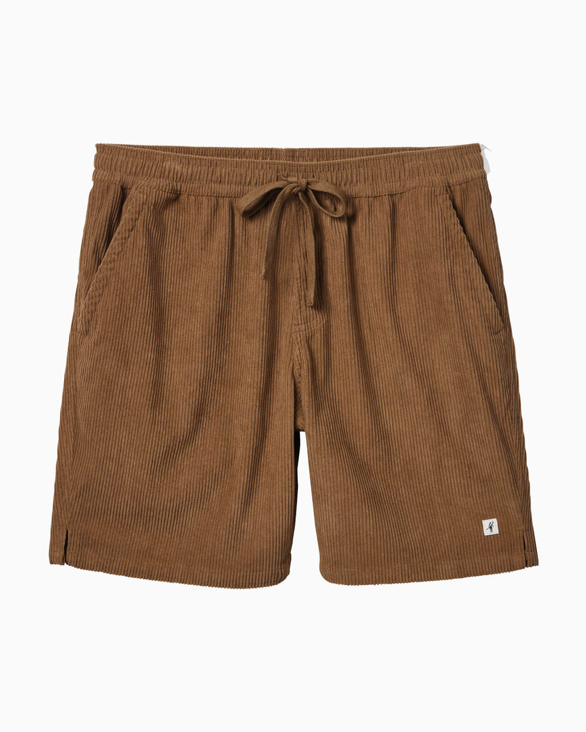 Brown ribbed shorts with a drawstring on a white background
#color_oak cord