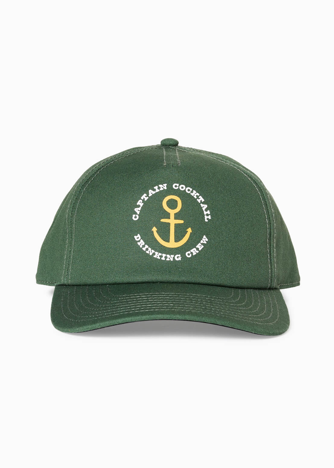 Forest Green “Captain Cocktail Drinking Crew” Cap with Anchor – Angled View