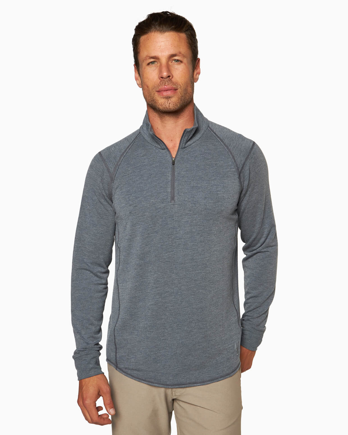 Barrel | Long Sleeve Raglan Half-Zip (Sea Silk) dark heather grey FRONT #color_dark heather grey