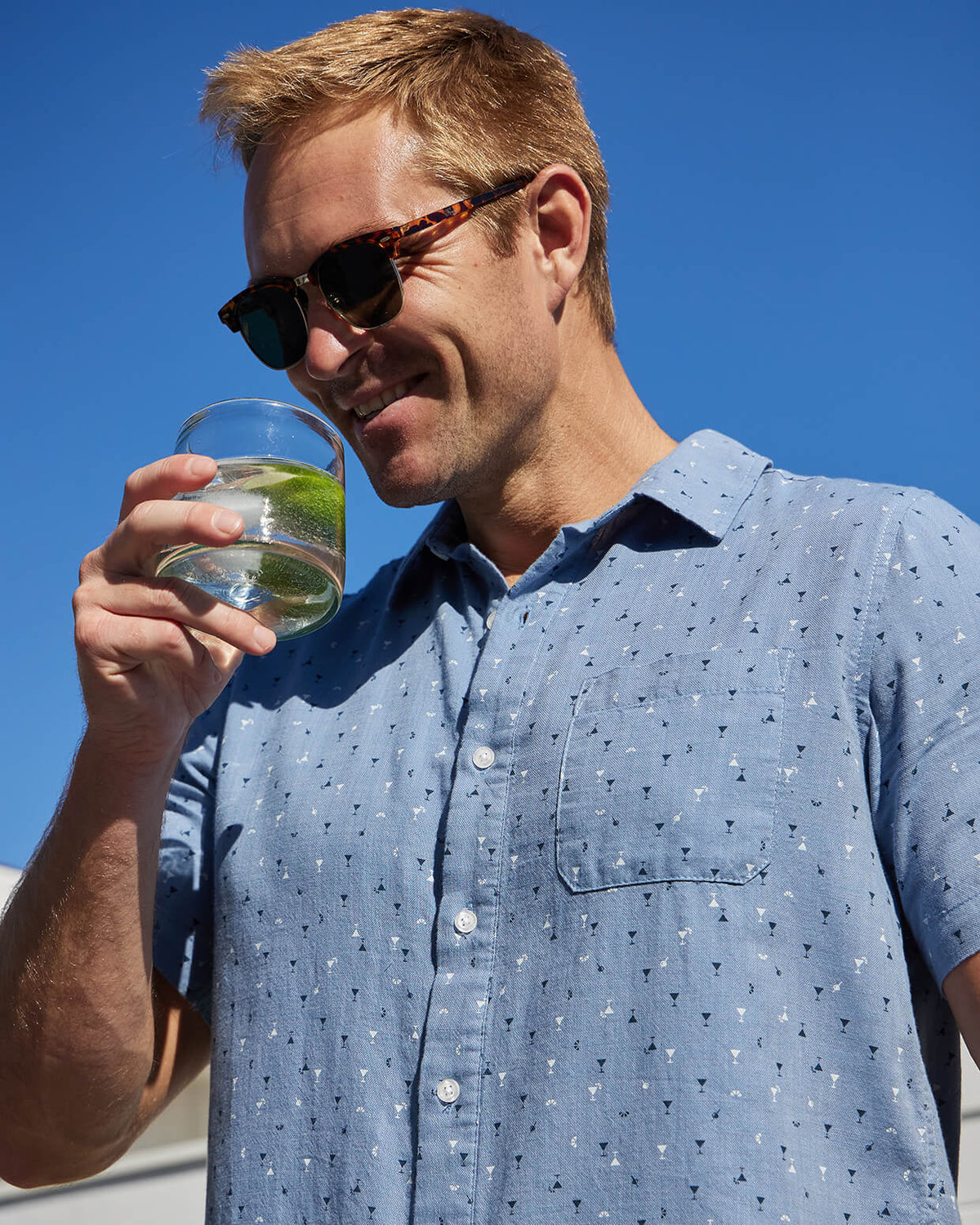 Happy Hour | Button Up Shirt LIFESTYLE #color_happy hour chambray