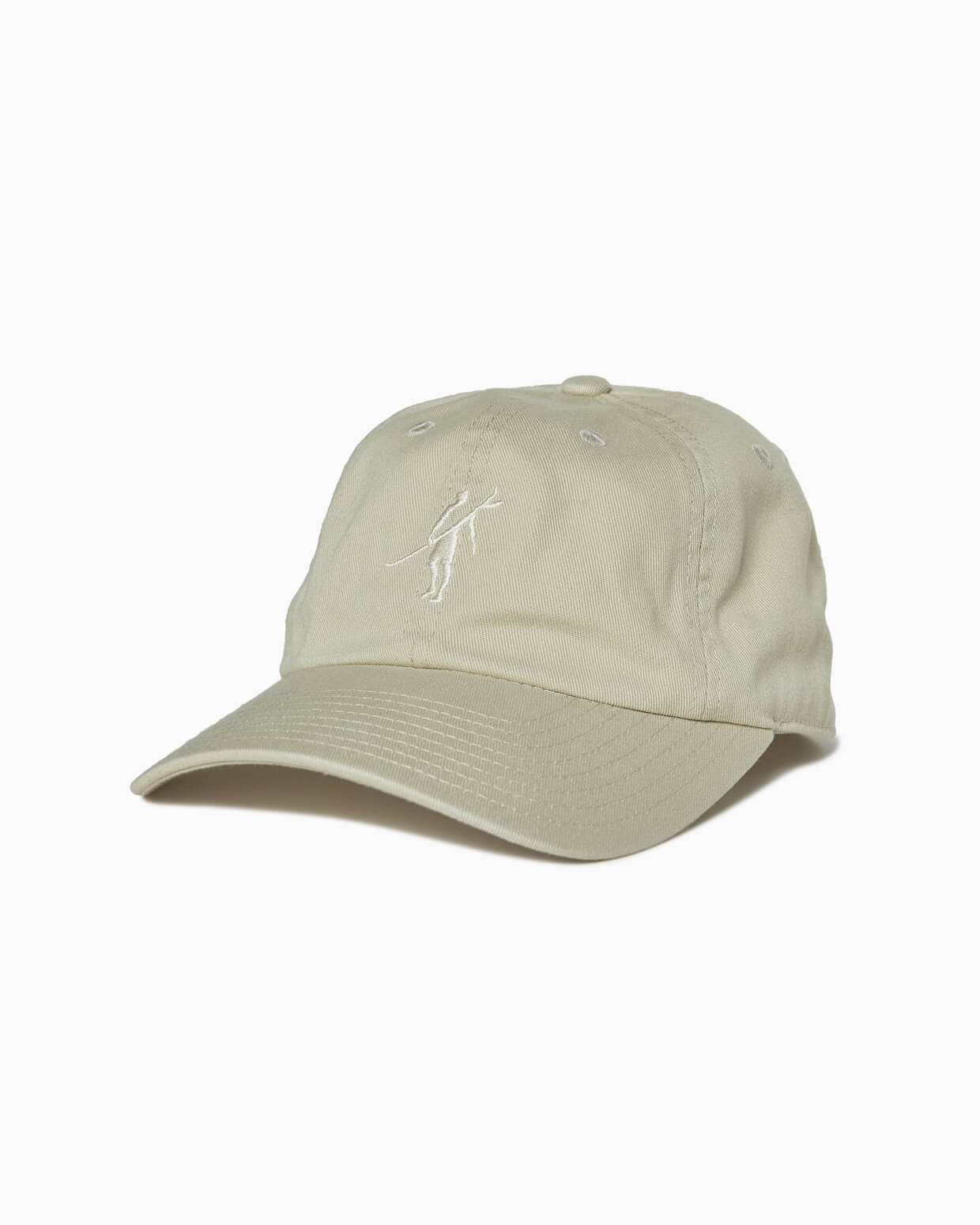 Light khaki baseball cap with embroidered Toes on the Nose logo, angled studio view