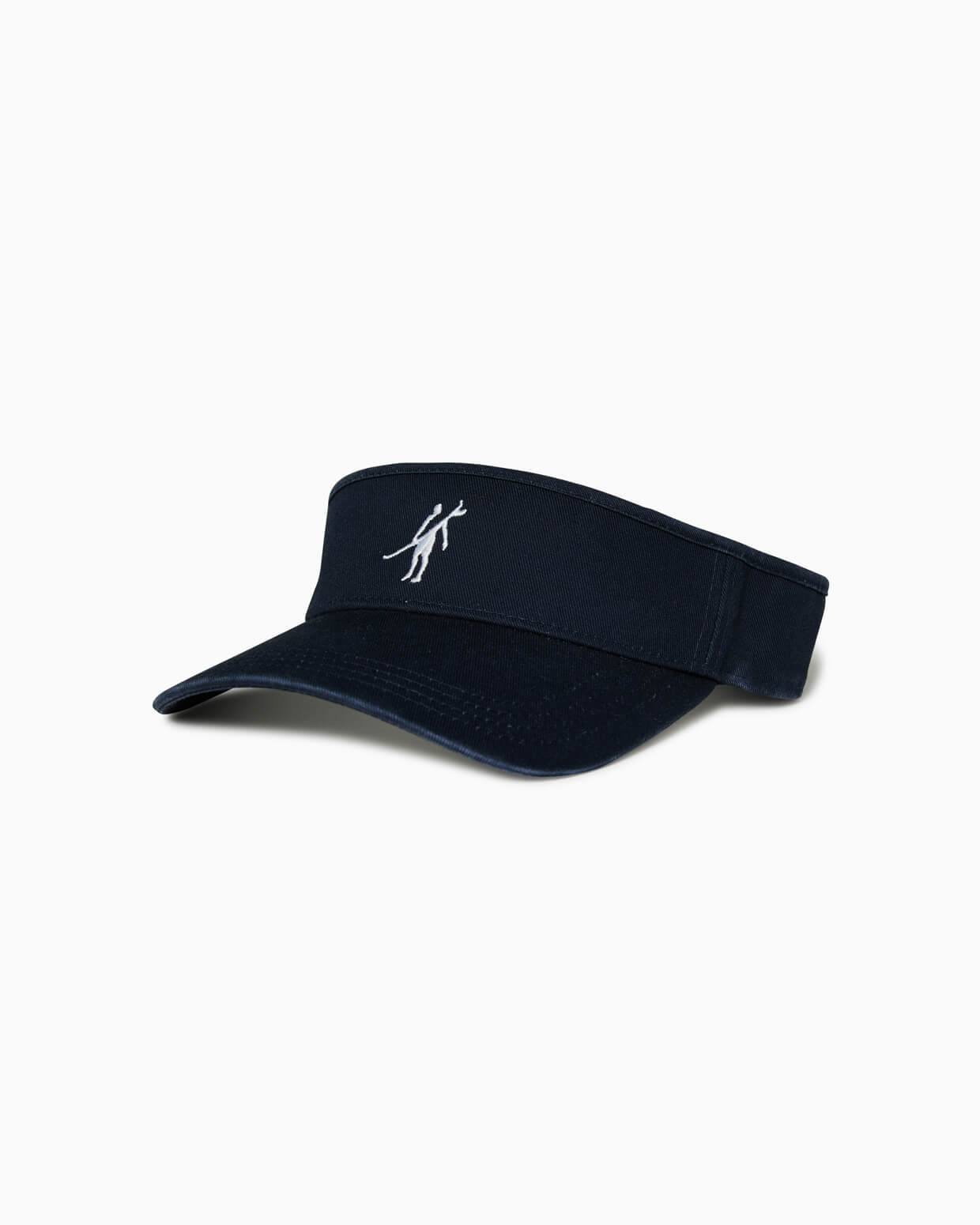 Navy golf visor with white Toes on the Nose logo, angled studio view.