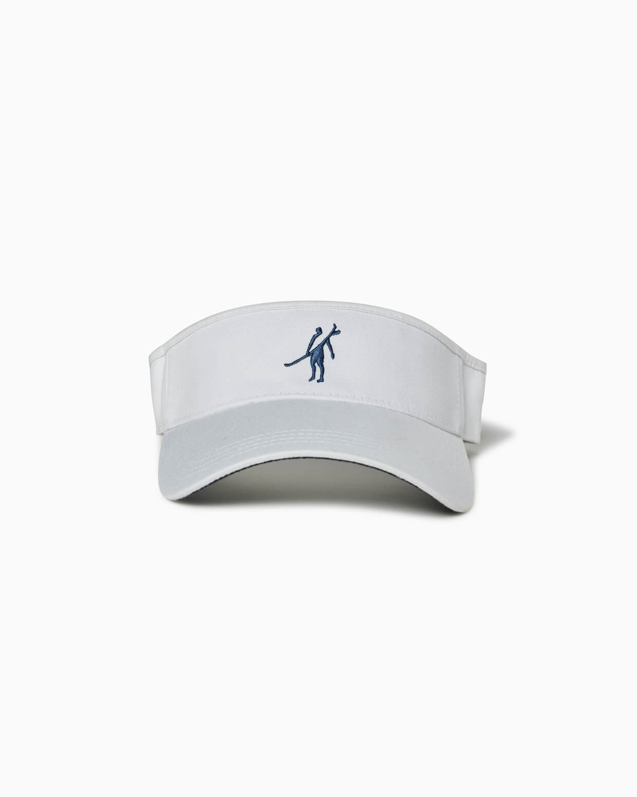 White golf visor with navy Toes on the Nose logo, front studio view
