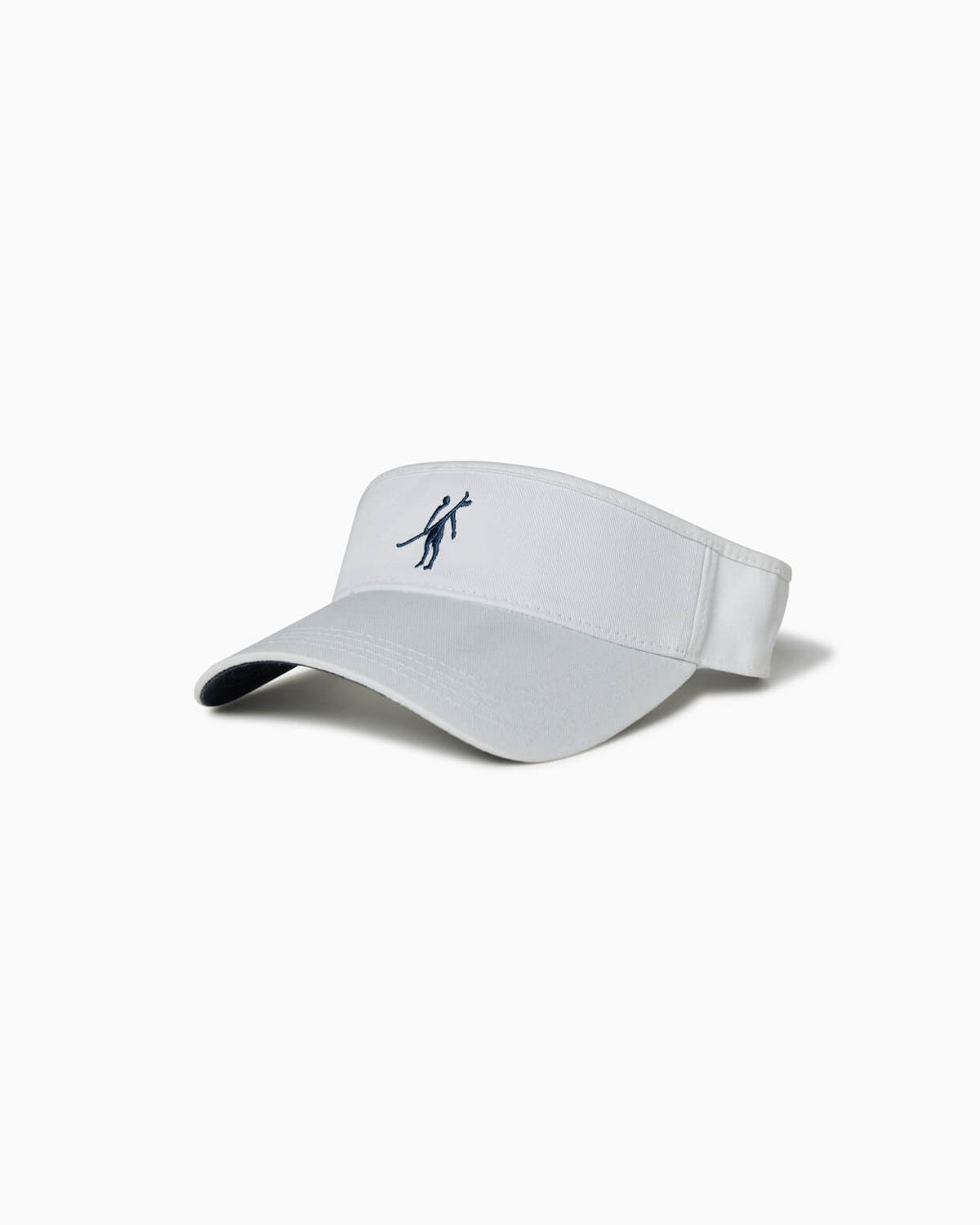 White golf visor with navy Toes on the Nose logo, angled studio view