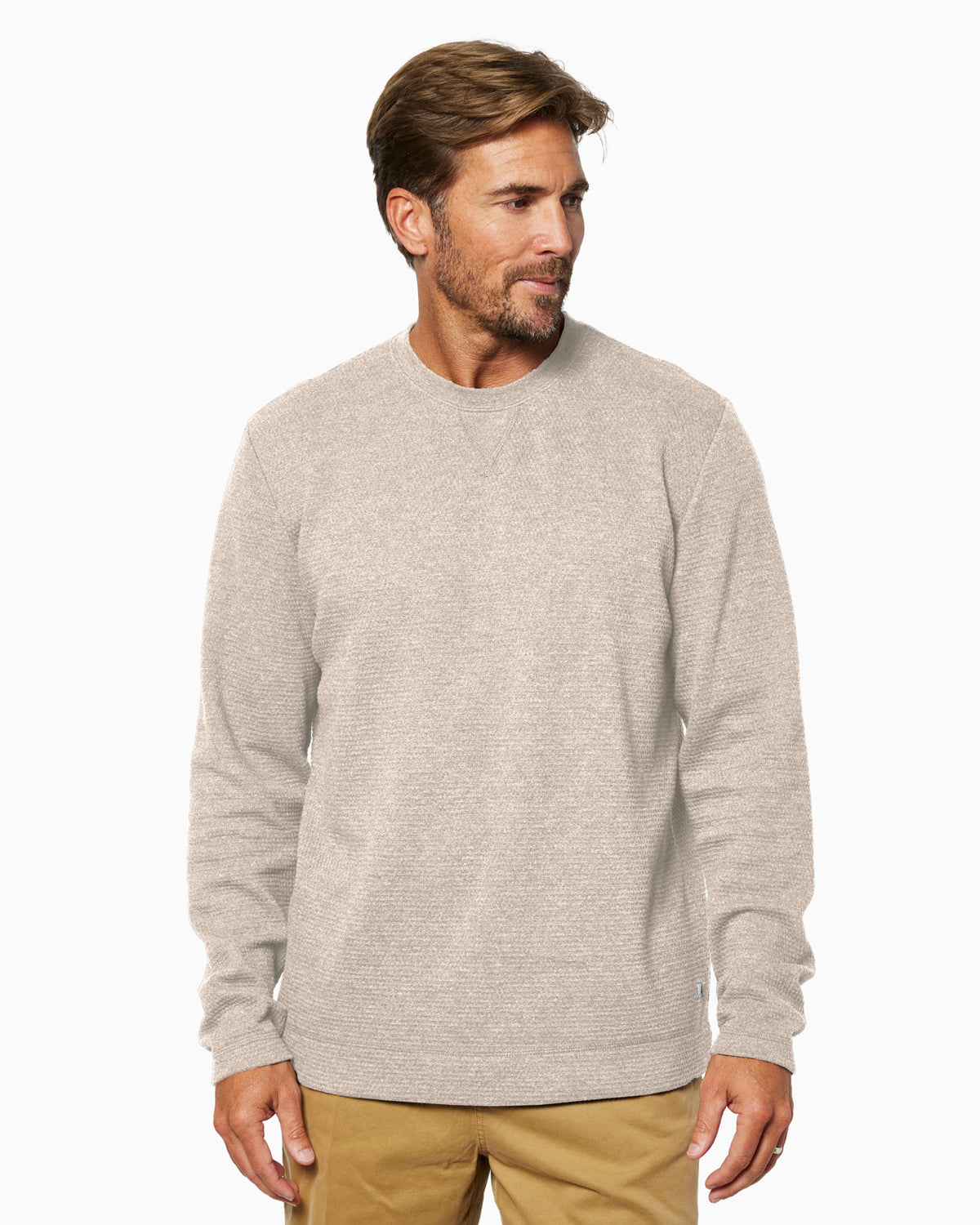 Man wearing a beige sweater on a white background #color_light stone
