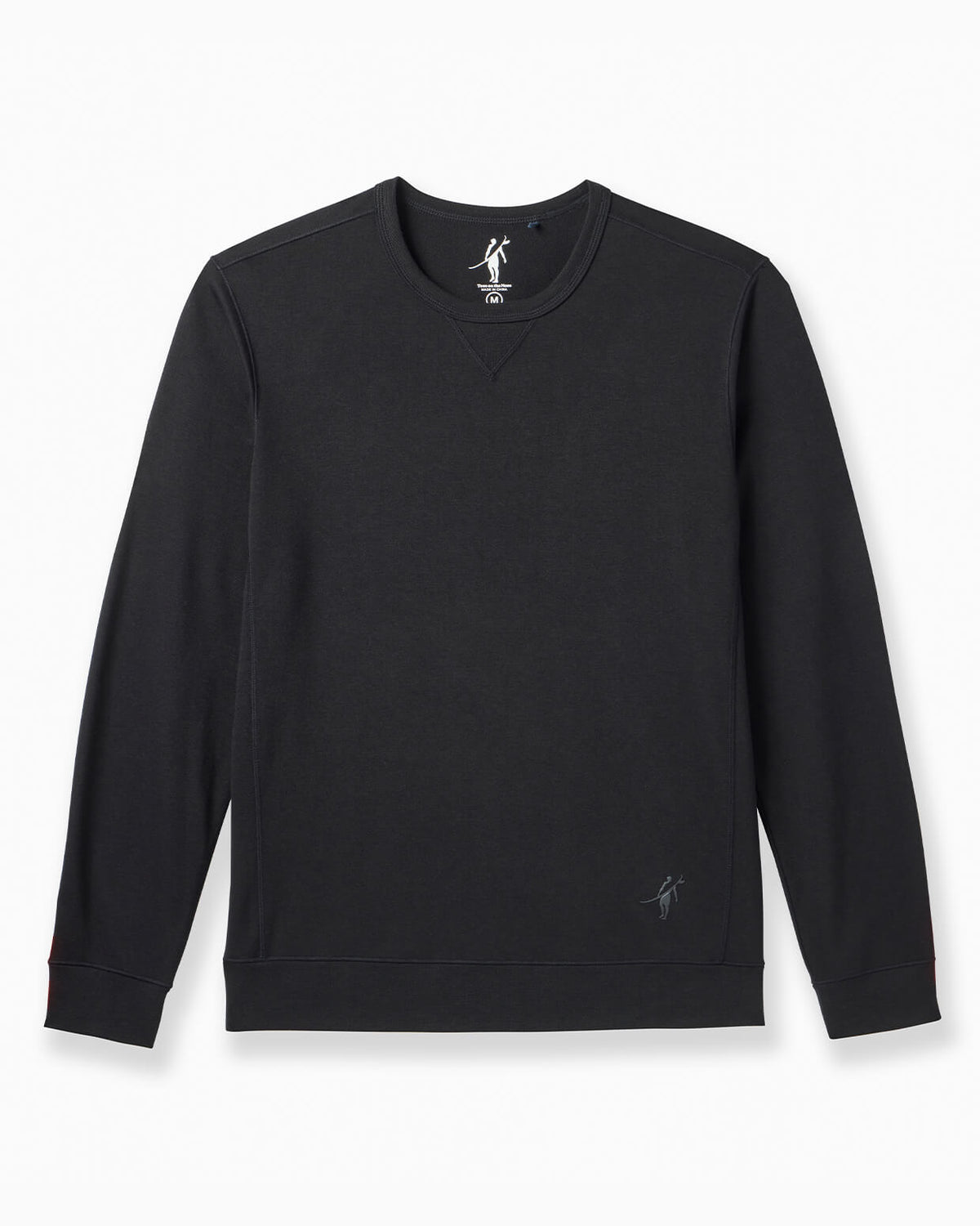 A black long-sleeve crewneck sweatshirt with a small white embroidered logo on the lower right hem, displayed flat against a white background. #color_black