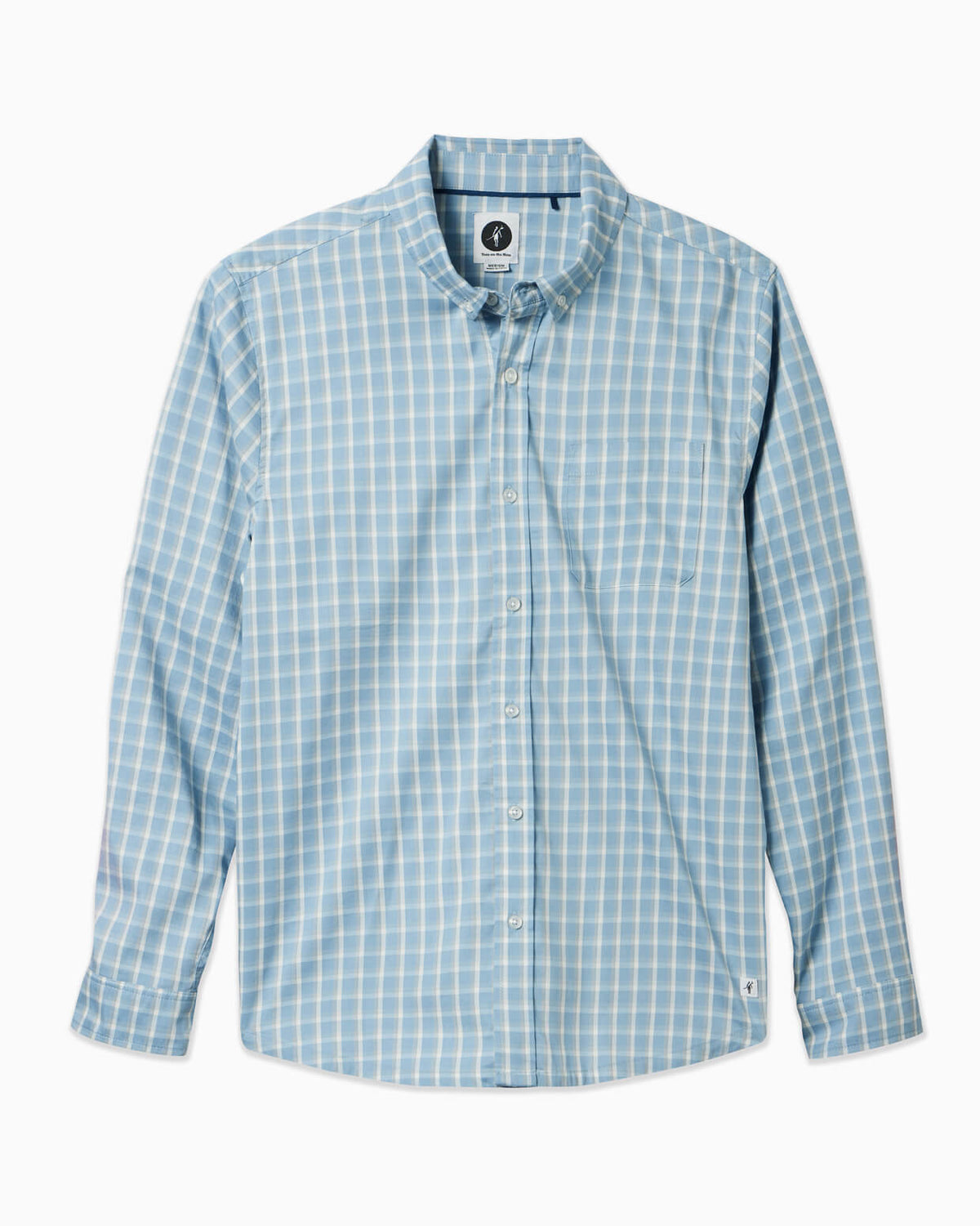 Men's blue plaid button up displayed on simple white background
 #color_blue plaid