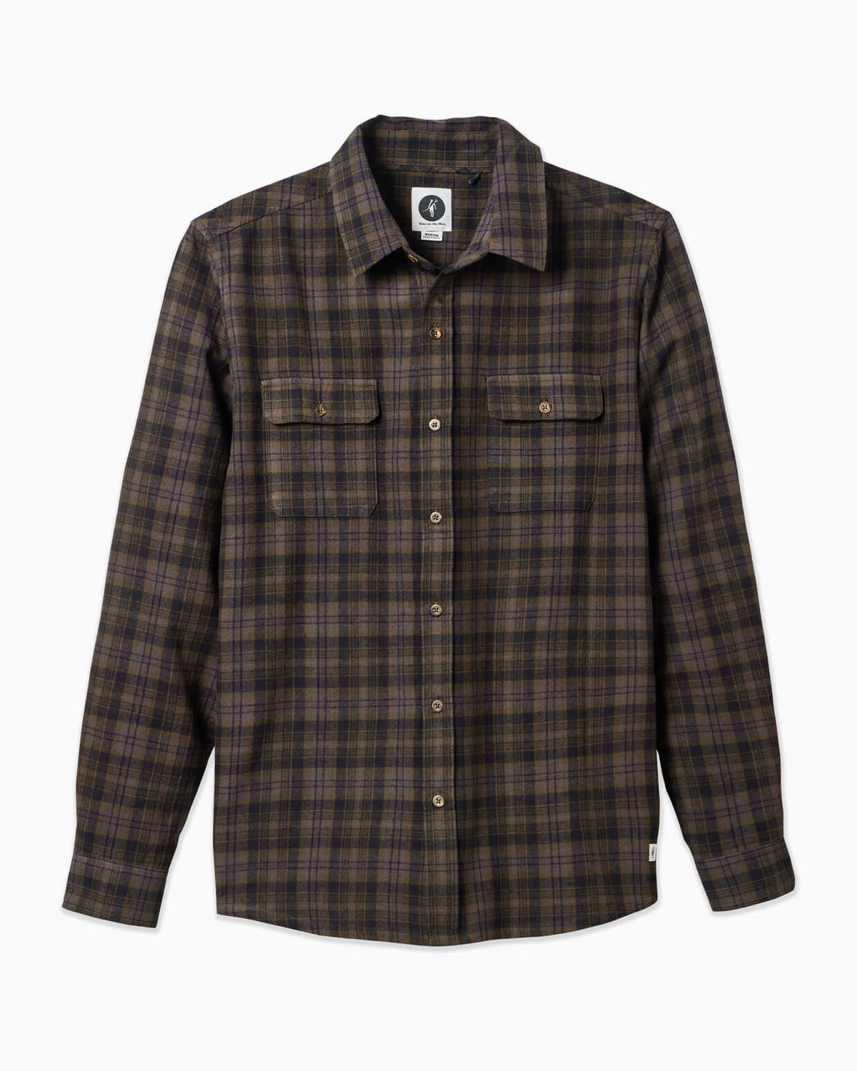 Men's coffee flannel displayed on simple white background #color_coffee plaid
