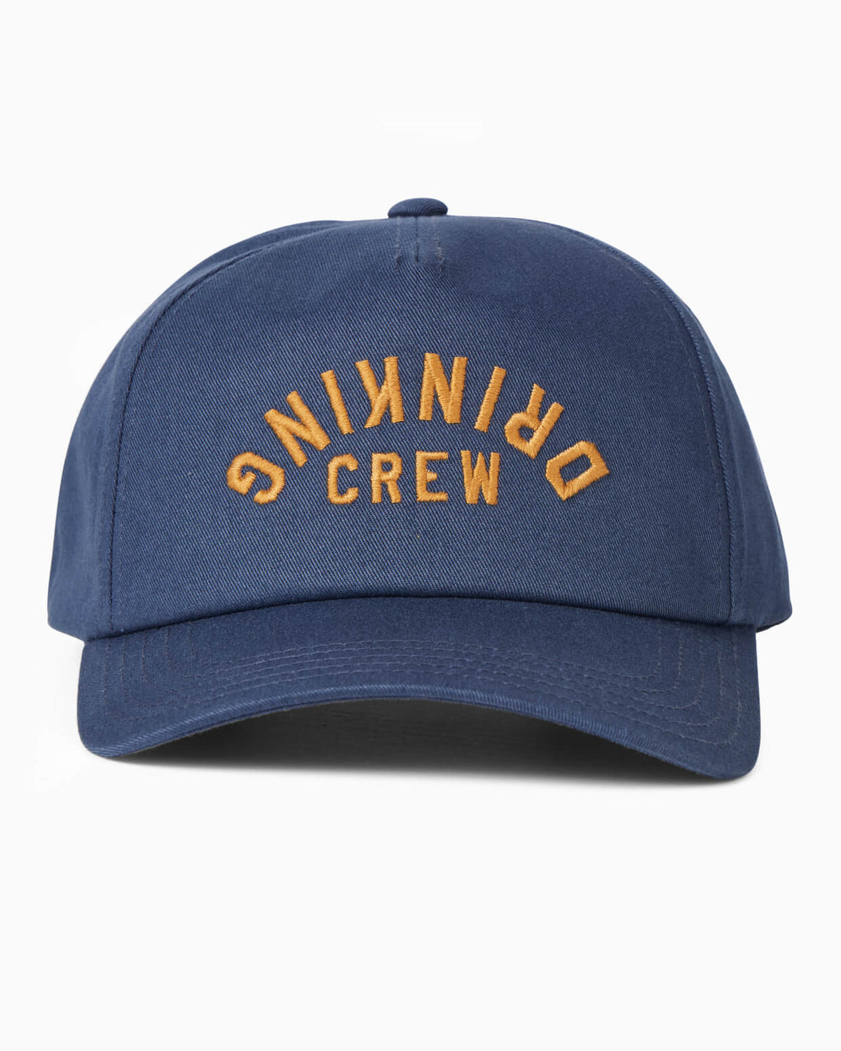 Navy hat with 'DRINKING CREW' text in yellow on a white background #color_navy