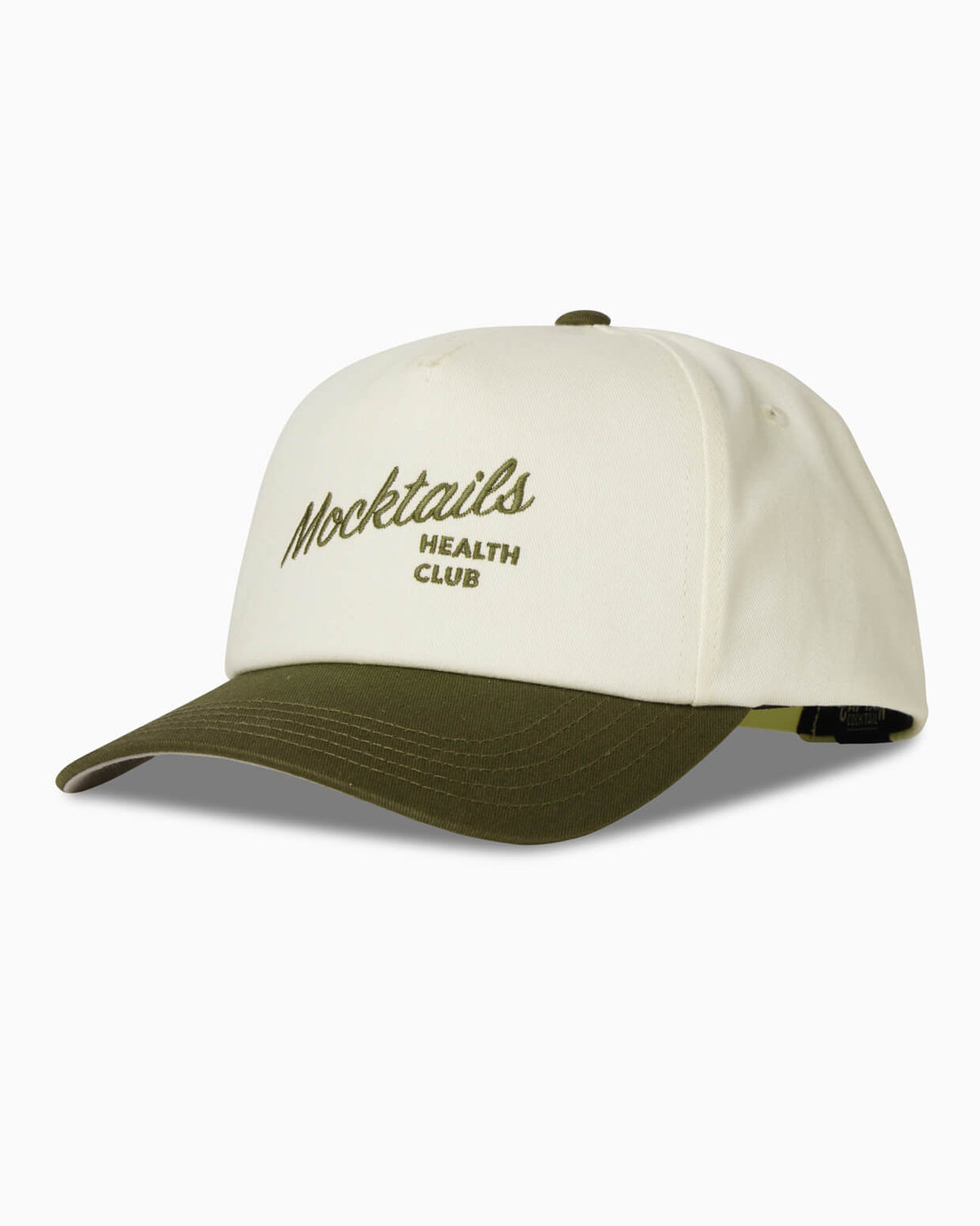 Cap with 'Mocktails Health Club' text on a white background #color_olive