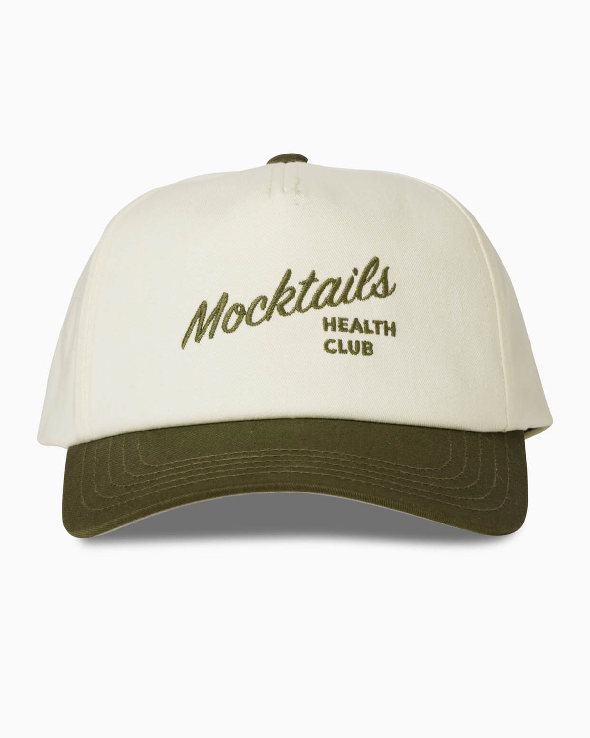 Cap with 'Mocktails Health Club' text on a white background #color_olive
