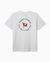 White t-shirt with Captain Cocktail logo and text on a white background #color_white