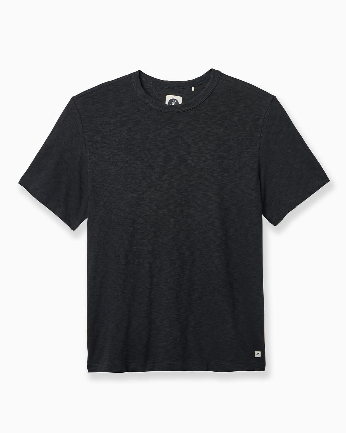 A black short-sleeve crewneck t-shirt with a subtle heathered texture, shown flat against a light gray background. #color_black slub