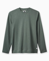 A dark green long-sleeve crewneck sweater with a textured knit pattern, shown flat against a white background. #color_deep sage