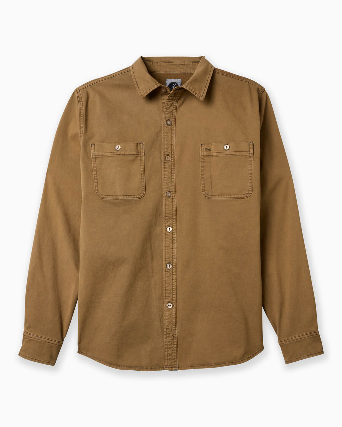 Brown button-up shirt with two chest pockets on a white background #color_earth