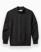 A dark charcoal gray half-zip sweater with a mock neck collar, displayed on a clean white background. #color_easton black