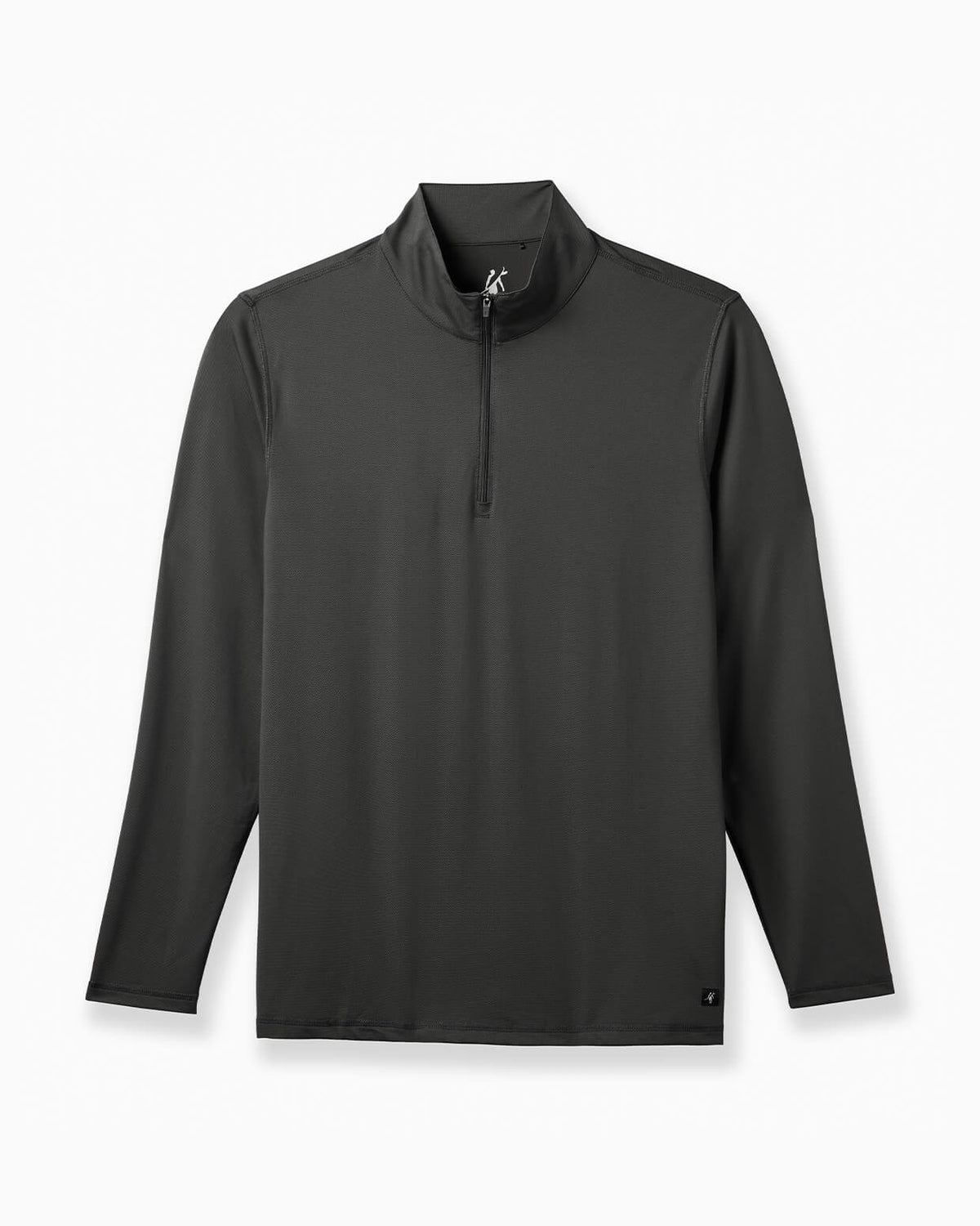 A dark charcoal gray long-sleeve quarter-zip pullover with a mock neck collar, displayed on a clean white background. #color_black