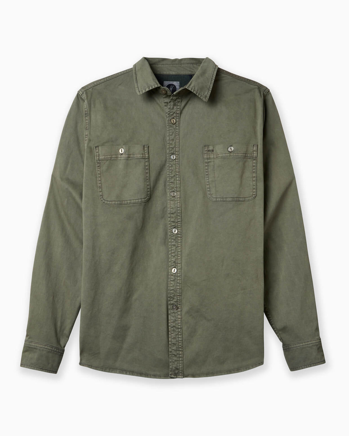 Green shirt with two front pockets on a white background #color_field olive