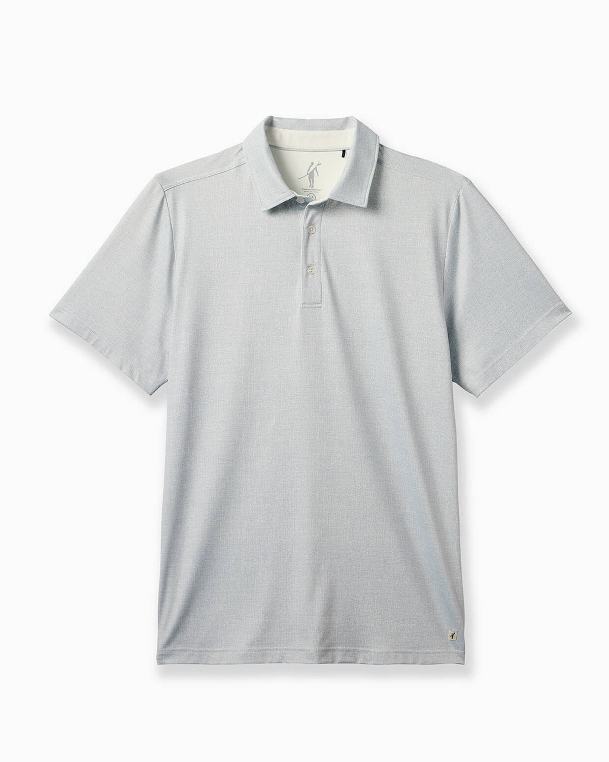 A light gray short-sleeve polo shirt with a classic collar and a three-button placket, displayed flat against a clean white background. #color_club grey