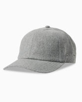A classic six-panel baseball cap in a heather gray fabric, shown from a three-quarters angle on a clean white background. #color_wooly grey