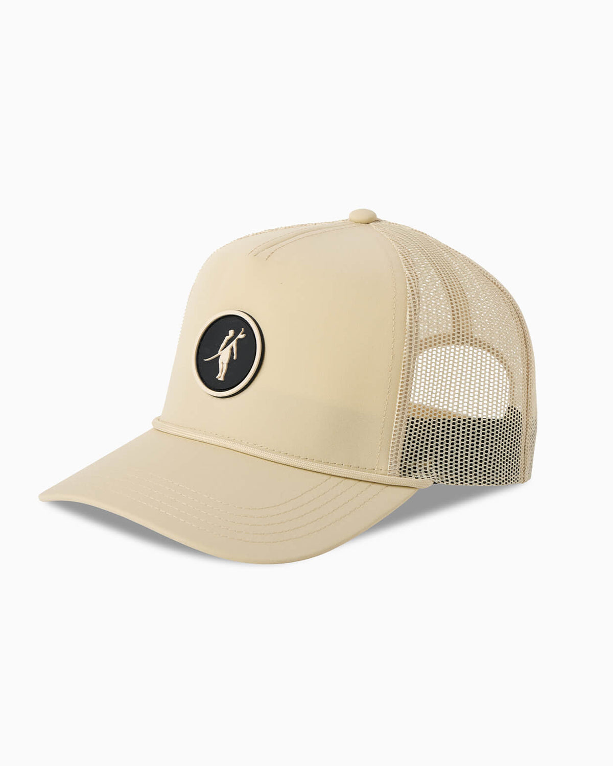 Beige trucker cap with a logo on a white background #color_stone
