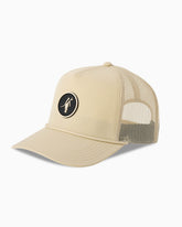 Beige trucker cap with a logo on a white background #color_stone
