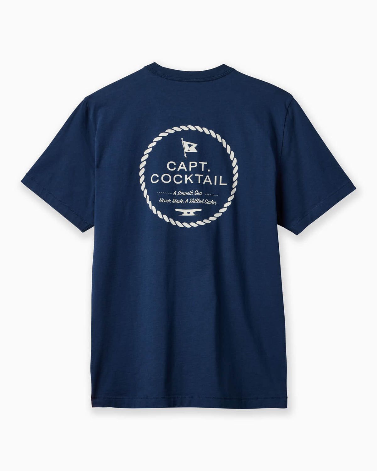 Navy blue t-shirt with 'Capt. Cocktail' logo on a white background #color_navy