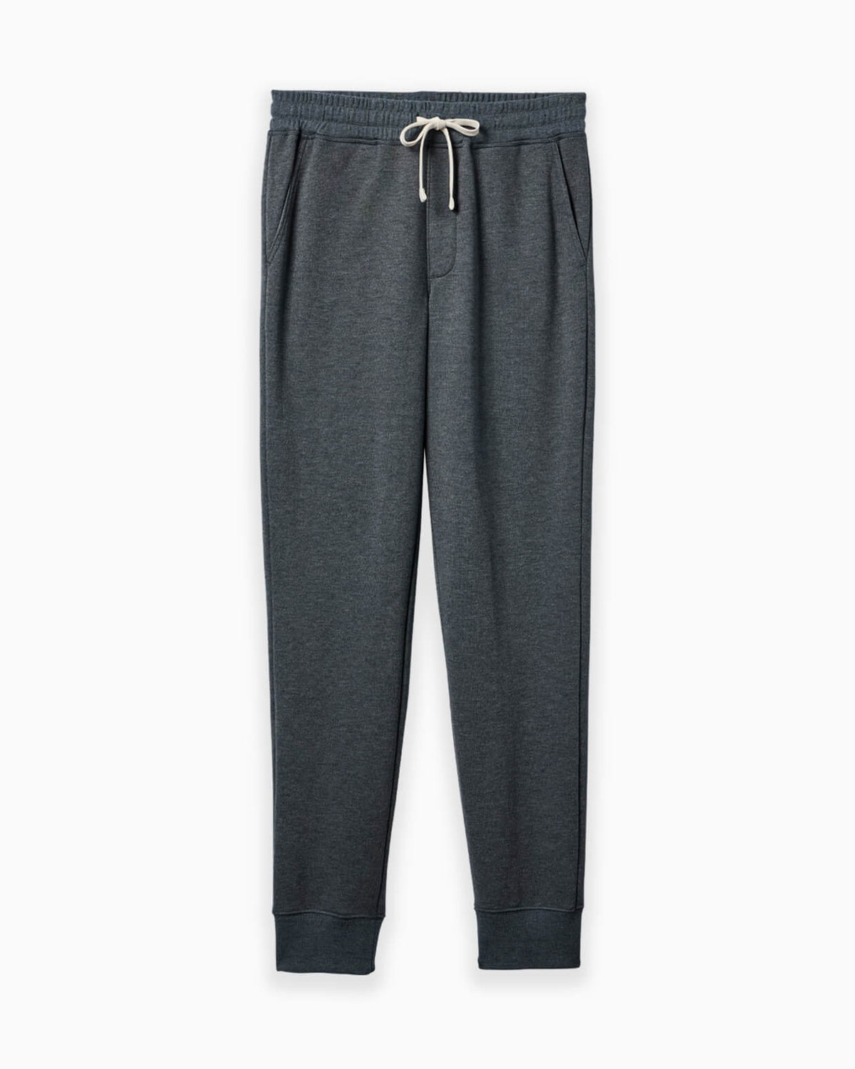 Dark grey jogger pants with a drawstring on a white background  #color_navy
