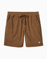 Brown ribbed shorts with a drawstring on a white background 
#color_oak cord