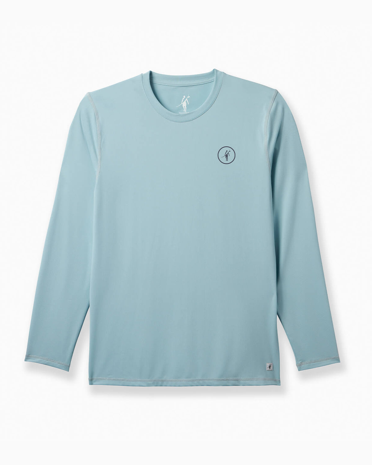 A light blue long-sleeve athletic shirt with a small circular logo on the left chest, displayed flat against a clean white background. #color_pool