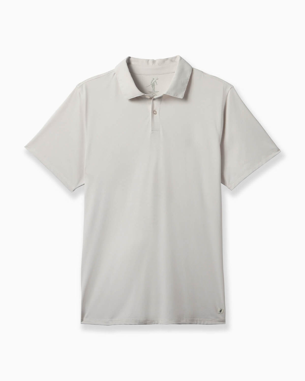 A light beige short-sleeve polo shirt with a three-button placket, displayed flat against a clean white background. #color_salt