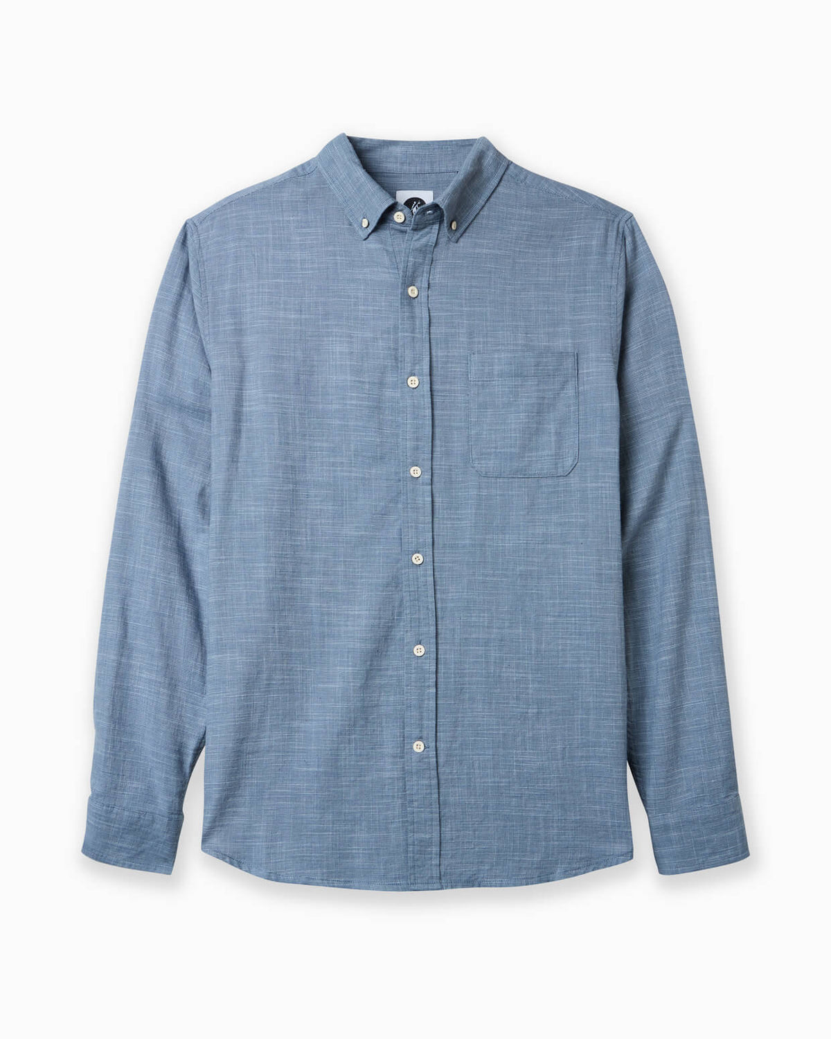 A light blue textured long-sleeve button-down shirt with a chest pocket, displayed flat against a white background. #color_blue breezeway
