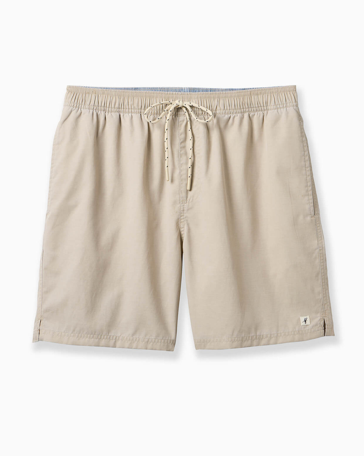 Beige drawstring shorts with an elastic waistband, shown flat against a white background. #color_malibu stone