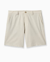 Beige chino shorts with a button closure, belt loops, and side pockets, shown flat on a white background. #color_core stone