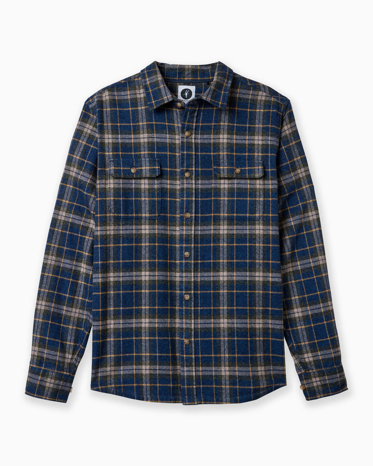 Plaid shirt with blue and brown pattern on a white background #color_surf navy