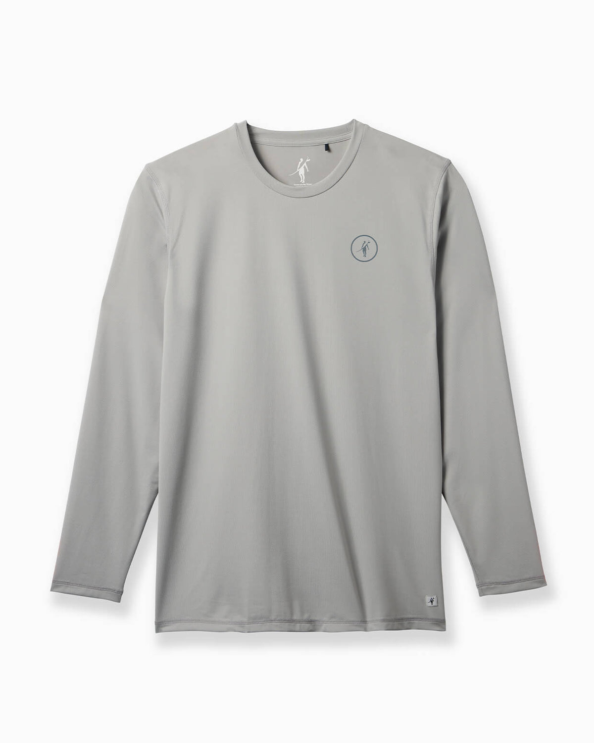 A light gray long-sleeve crewneck shirt with a small circular logo on the left chest, displayed flat against a white background. #color_vapor grey