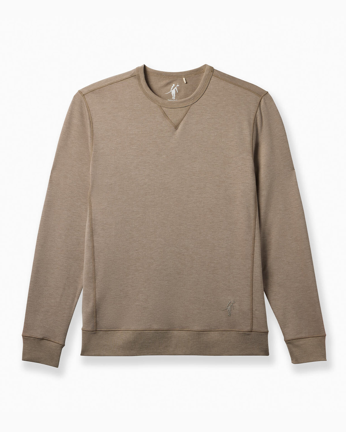 A taupe crewneck sweatshirt with long sleeves, ribbed cuffs and hem, displayed flat against a white background. 

#color_vintage khaki