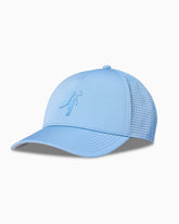 Seafoam blue performance baseball cap with Toes on the Nose logo, perforated side panels, angled studio view