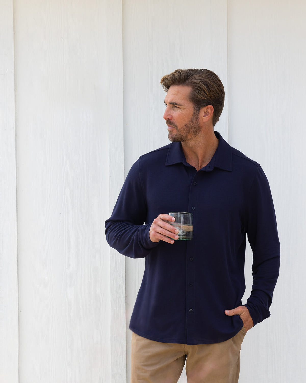 Port | Long Sleeve Button Up (Sea Silk) navy LIFESTYLE1 #color_navy