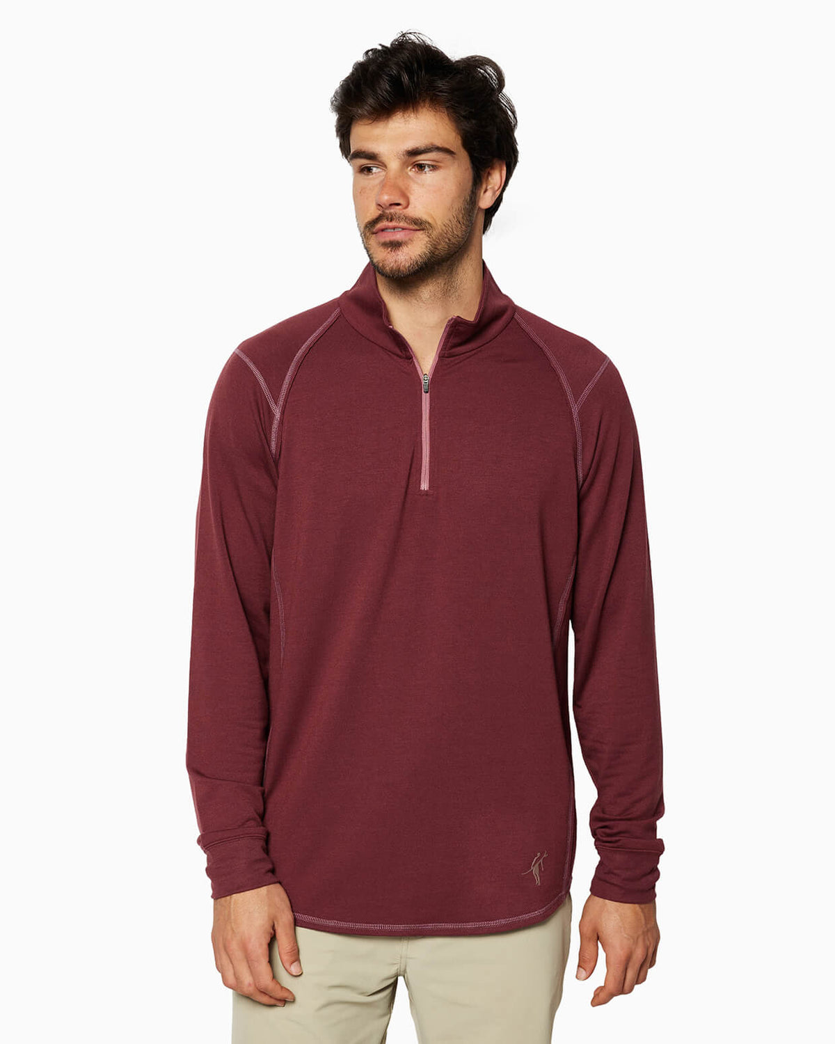 Barrel | Long Sleeve Raglan Half-Zip (Sea Silk) MERLOT front #color_merlot